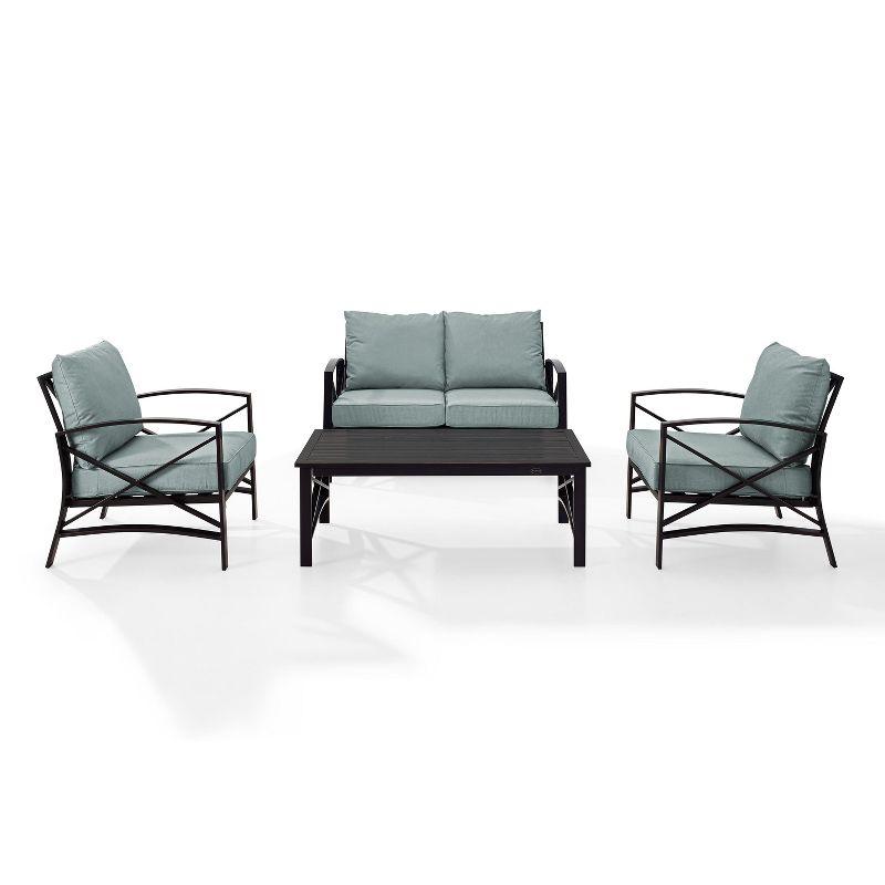 Kaplan 4-Piece Outdoor Seating Set with Teal Cushions and Steel Frame