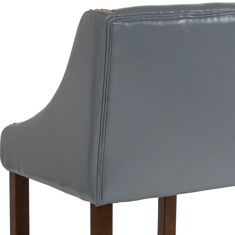Flash Furniture Carmel Series 24" High Transitional Walnut Counter Height Stool with Nail Trim in Light Gray LeatherSoft, Set of 2