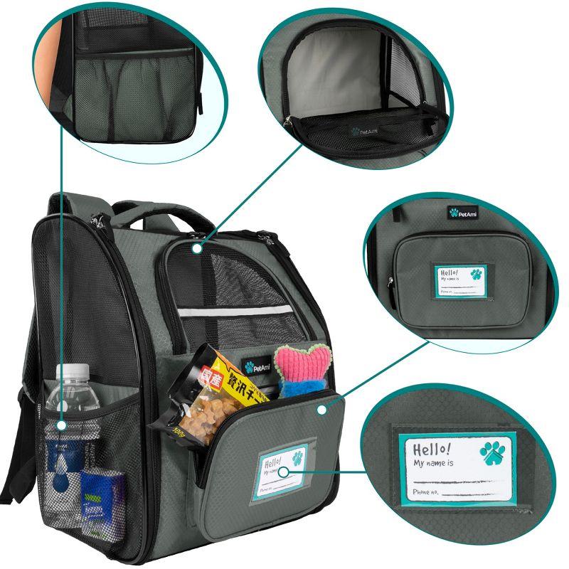 PetAmi Premium Dog Backpack Carrier Small Large Cat Puppies, Ventilated Pet Hiking Travel Bag, Airline Approved Safety Camping Biking (Dark Gray)