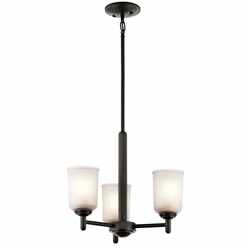 Transitional Olde Bronze Mini Chandelier with Satin Etched Glass