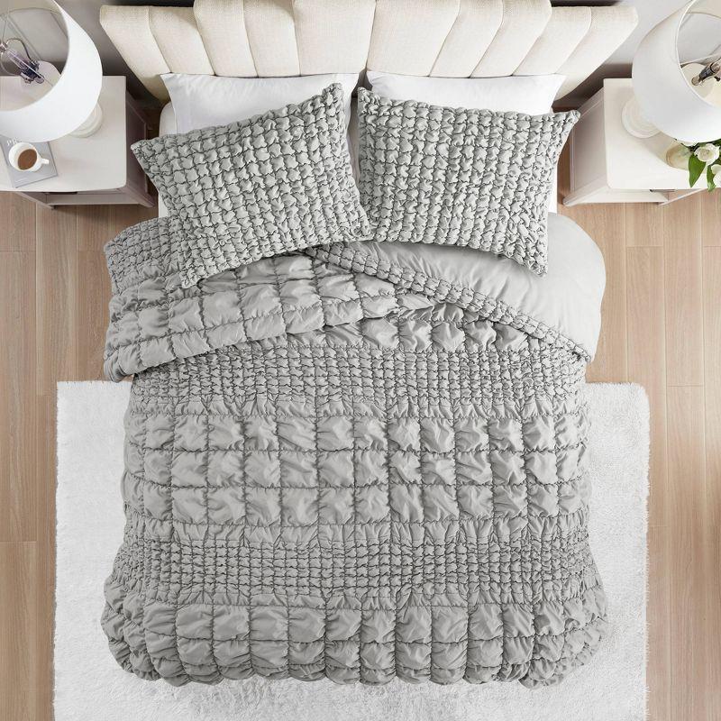 King Gray Ruched Microfiber Comforter Set