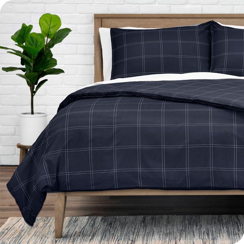 King/Cal King Modern Plaid - Midnight Blue/White Double Brushed Duvet Set by Bare Home