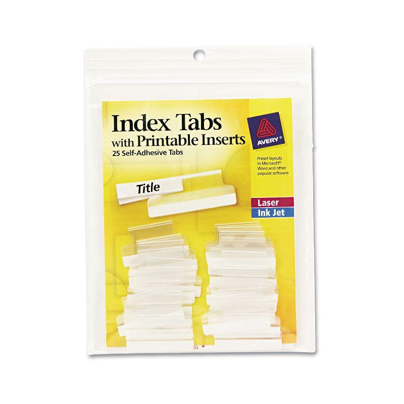 Avery Clear Self-Adhesive Index Tabs with Printable Inserts, 1 Inch, Pack of 25