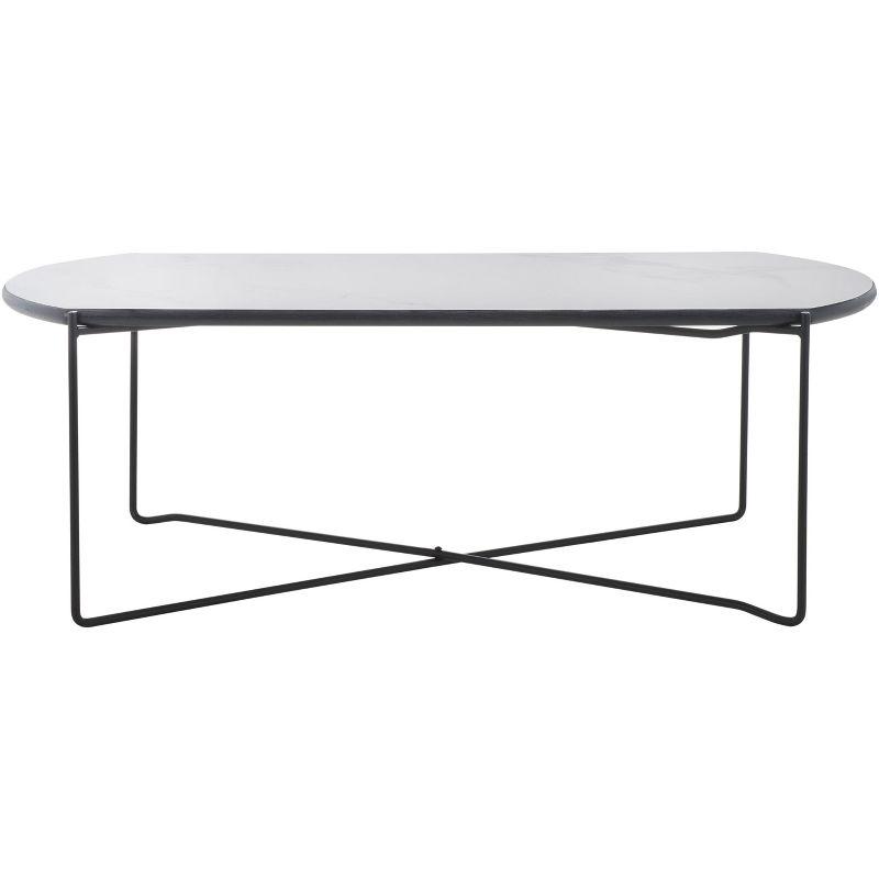 White Faux Marble and Black Metal Coffee Table