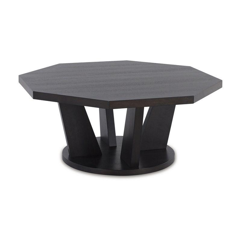 Dark Brown Octagonal Wood Coffee Table with Trapezoid Legs