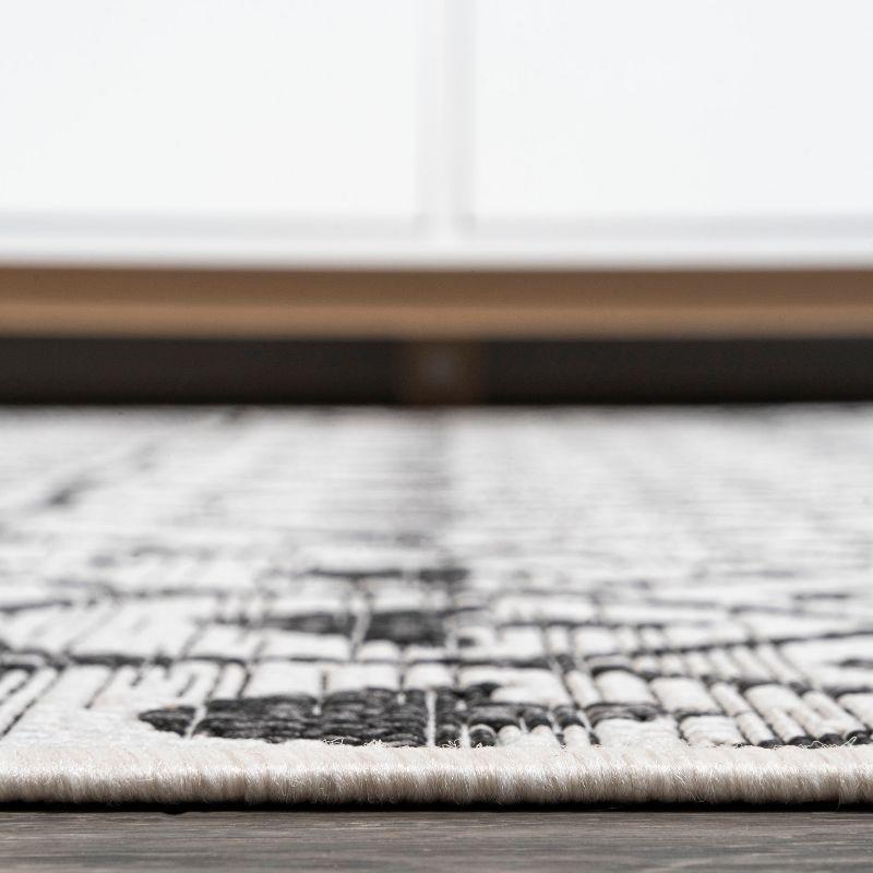 3'x5' Kafel Modern Bohemian Indoor/Outdoor Area Rug, Ivory/Black - JONATHAN Y