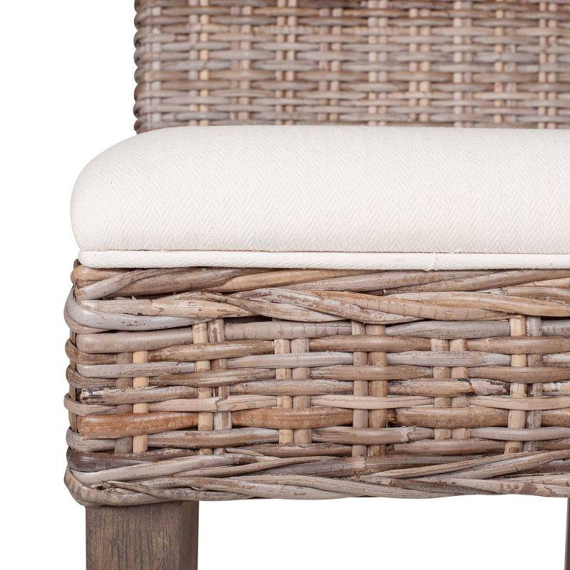 East at Main Durham Rattan Counter Height Barstool with Upholstered Seat and Wood Base Tan: Cotton, No Assembly Required