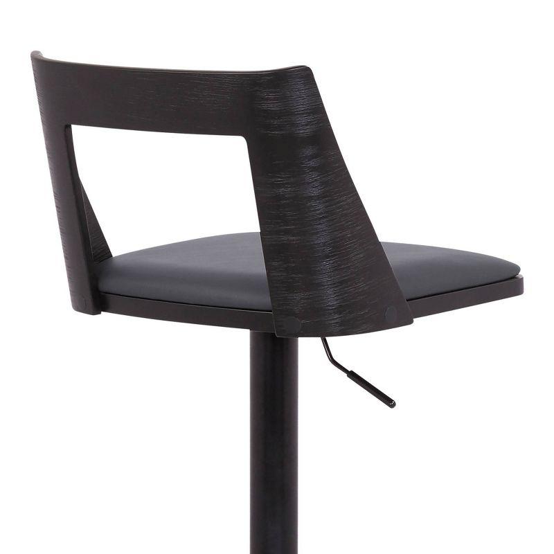 Milan Adjustable Swivel Faux Leather Metal Barstool Gray/Black - Armen Living: Pedestal Base, High-Density Foam