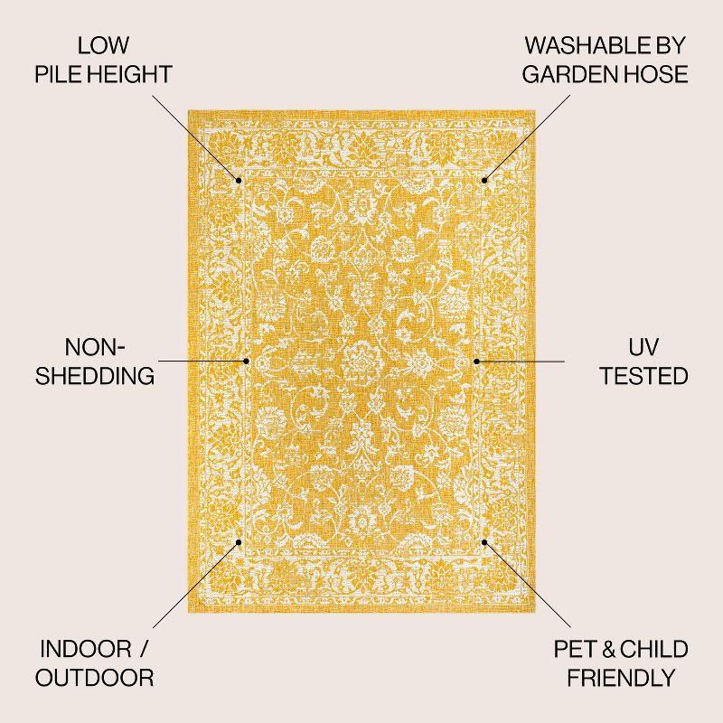 4' x 6' Tela Bohemian Textured Weave Floral Indoor/Outdoor Area Rug, Yellow/Cream - JONATHAN Y