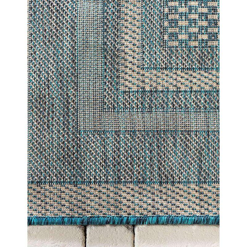 Unique Loom 9' 0 x 12' 2 Rectangle Indoor/Outdoor Border Teal Area Rug