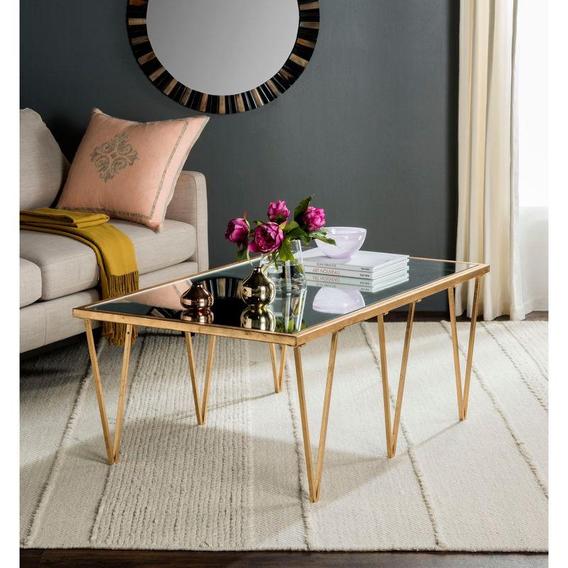 Gold and Glass Rectangular Hairpin Leg Coffee Table