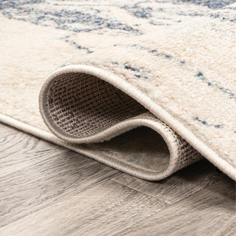 2' x 8' Marmo Abstract Marbled Modern Runner Rug, Blue/Cream - JONATHAN Y