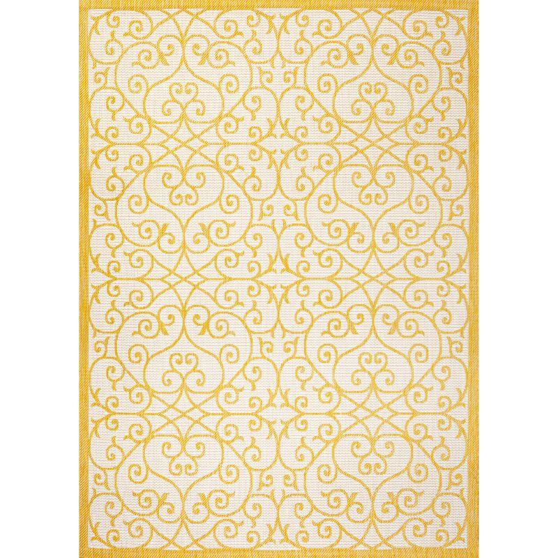 5' x 8' Madrid Vintage Filigree Textured Weave Indoor/Outdoor Area Rug, Cream/Yellow - JONATHAN Y