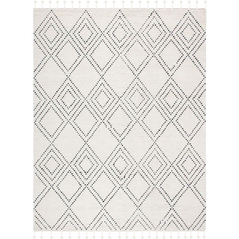 Ivory and Black 8' x 10' Handmade Wool Shag Rug