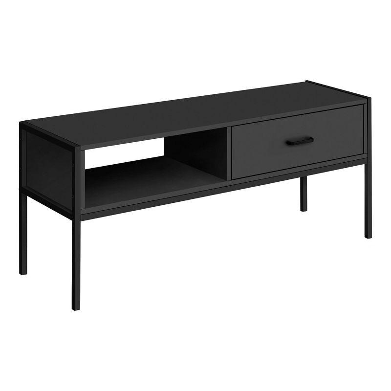 48-Inch Black Metal Industrial TV Stand with Storage Drawer