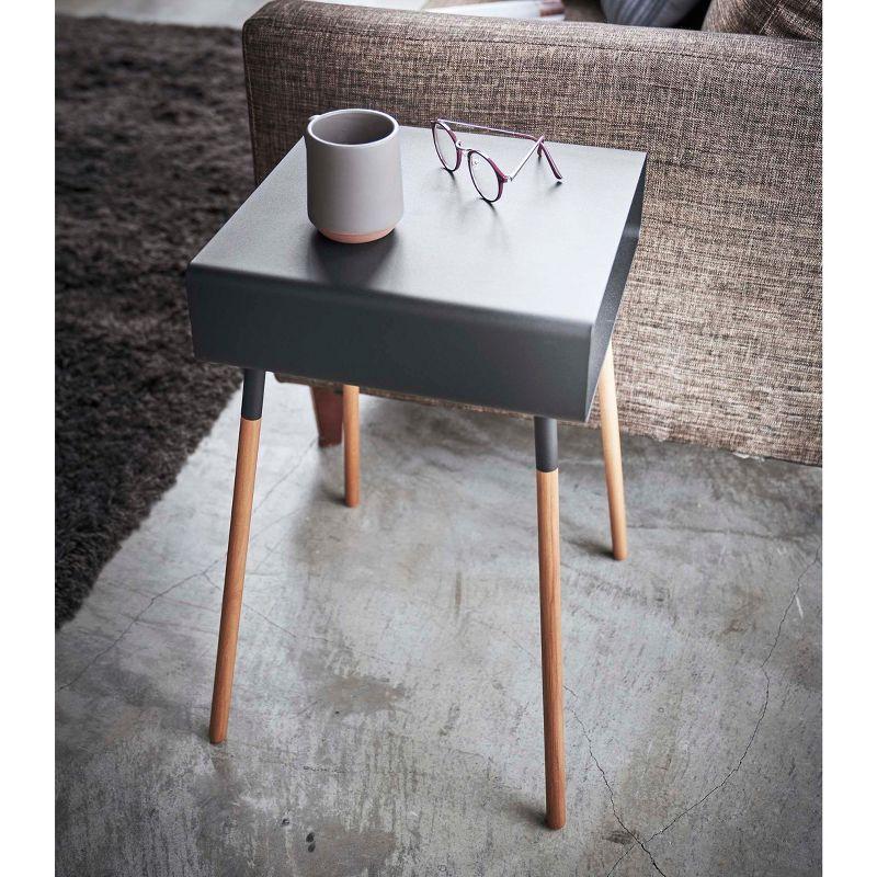 Yamazaki Home Tall Side Table With Storage Shelf, Rectangular Accent Bedside End Table, Steel + Wood