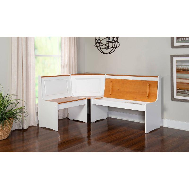 5pc Ardmore Breakfast Storage Corner Nook Dining Set Wood/White/Natural - Linon: Chic Farmhouse Style, Seats 6