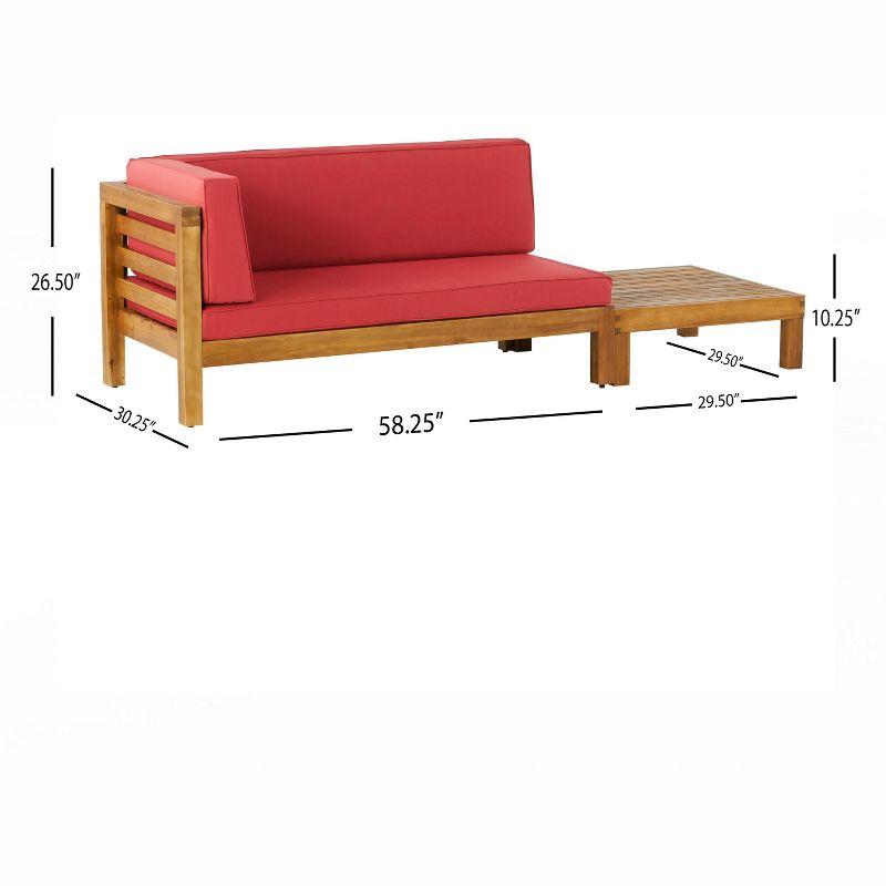 Christopher Knight Home Oana Outdoor Acacia Wood Left Arm Loveseat and Coffee Table Set with Cushion, Teak/Red