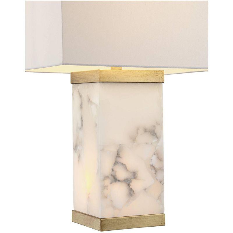 Possini Euro Design Mindy Modern Table Lamp 24 3/4" High White Gray Alabaster with Nightlight Rectangular Shade for Bedroom Living Room House Bedside