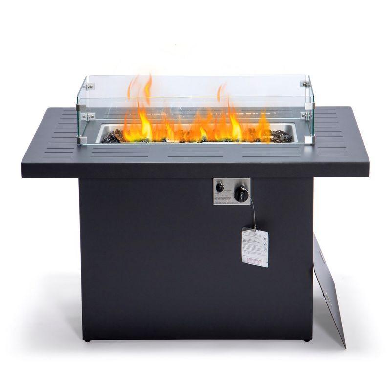 LeisureMod Chelsea Patio Modern Aluminum Propane Fire Pit Table in Black