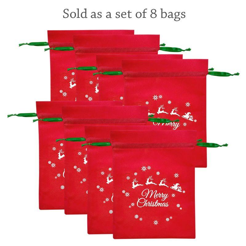 Wrapables Non-Woven Christmas Holiday Drawstring Gift Bags for Party Favors, Goodie Bag, Treats, Gift Wrap, Parties (Set of 8) Red & Green Set of 8