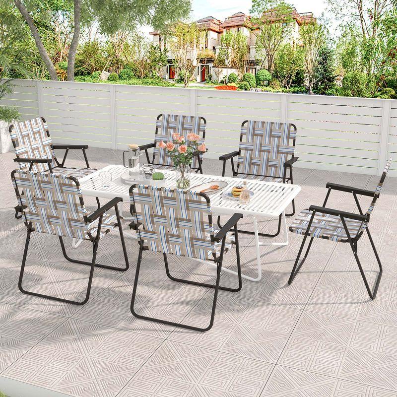 Set of 4 Black and Brown Folding Outdoor Chairs with Arms