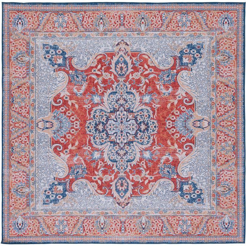 Tucson Contemporary 6' Square Blue Synthetic Washable Rug