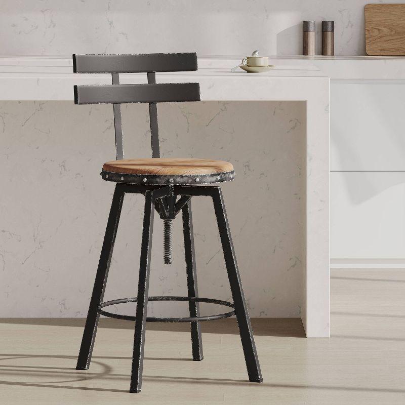 Christopher Knight Home Jutte Smooth Back Barstool Black Brush Silver: Iron Frame, Adjustable Height 26"-32.5"