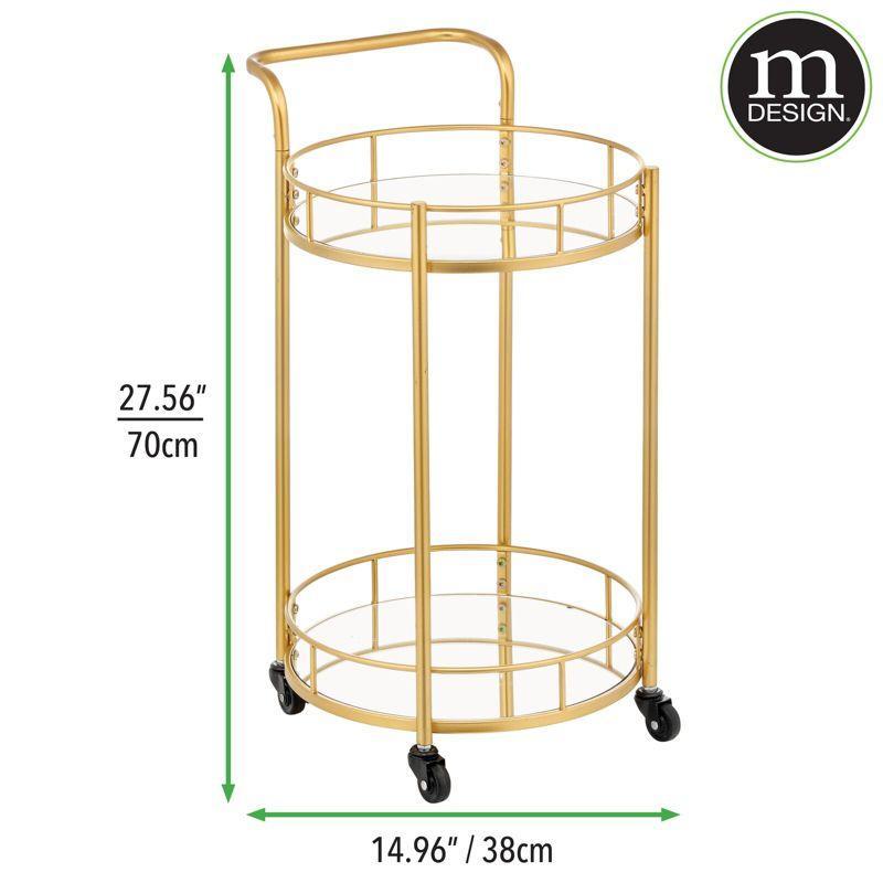 Soft Brass Round Metal Bar Cart with Glass Shelves