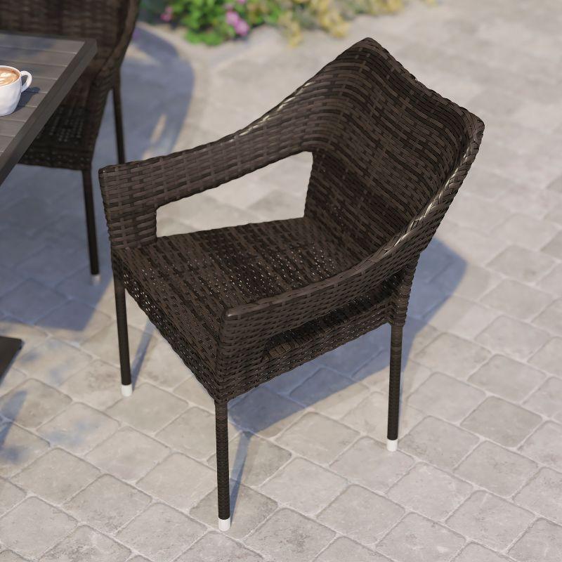 Flash Furniture Ethan Commercial Grade Stacking Patio Chair, All Weather PE Rattan Wicker Patio Dining Chair in Espresso