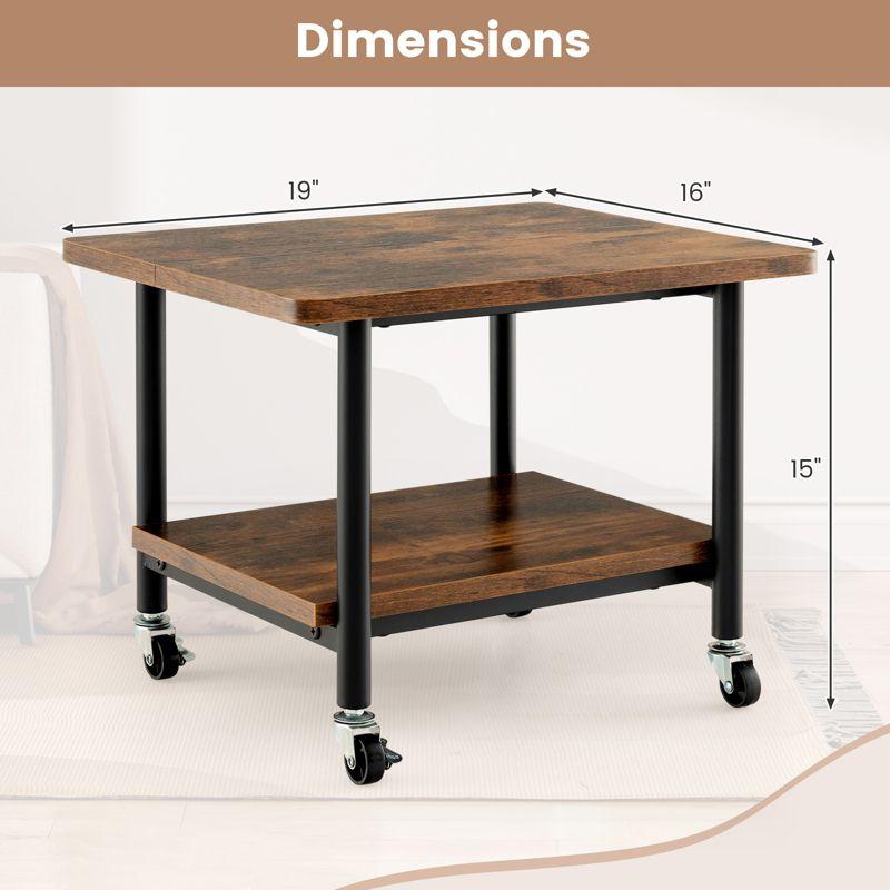 Costway 2-Tier Rolling Under Desk Printer Cart Machine Stand Storage Rack Brown