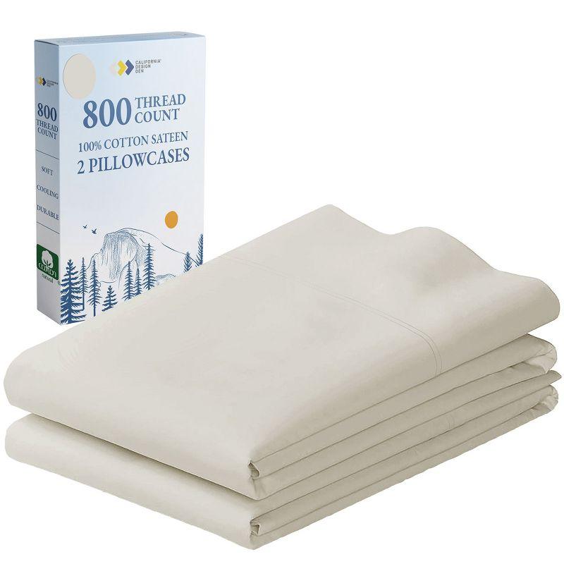 Luxury Pillowcase Set - 800 Thread Count 100% Cotton Sateen, Soft & Cooling Pillowcases by California Design Den - Ivory, Standard/Queen Pillowcases