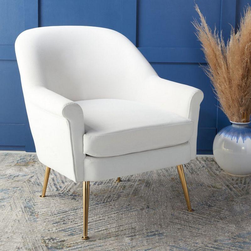 Elegant White Velvet Wood Accent Chair with Gold Metal Legs