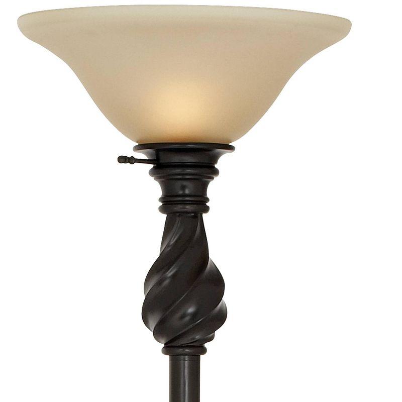 Regency Hill Traditional Torchiere Floor Lamp 70" Tall Hand Applied Black Bronze Swirl Font Amber Glass Shade for Living Room Uplight