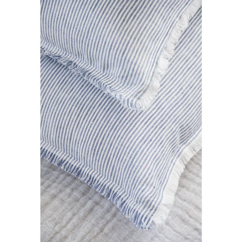 Blue Pinstripe Fringe Linen Pillow 26x26 Down Alternative Insert