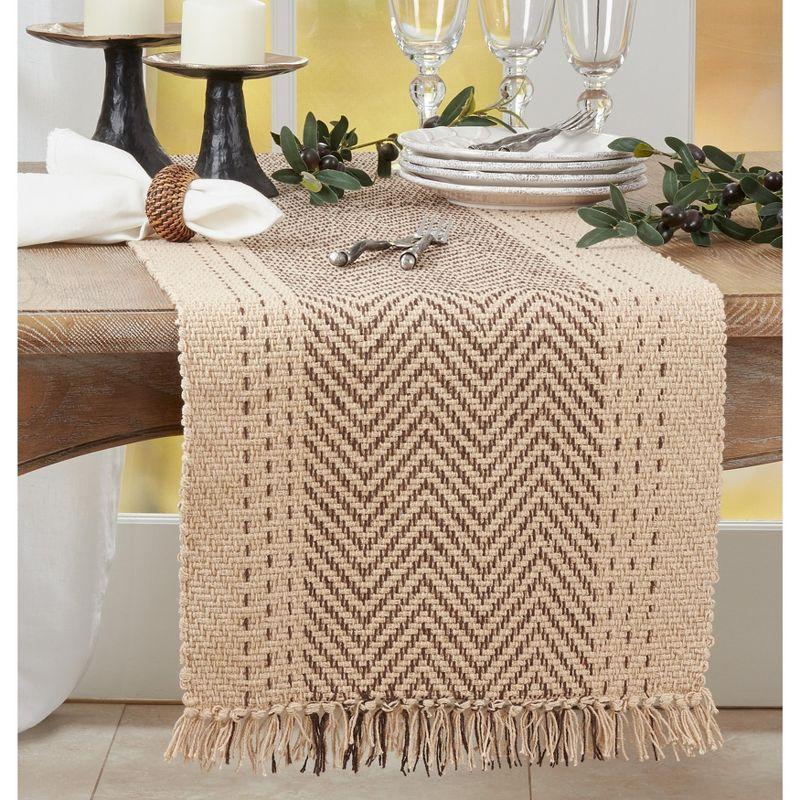 Natural Cotton Kantha Stitch Table Runner with Fringe