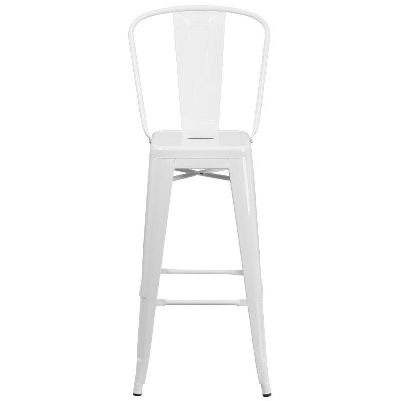 Merrick Lane White 30" High Metal Bar Height Stool with Removable Back for Indoor-Outdoor Use
