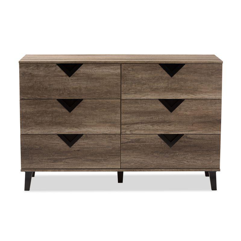 Wales 6-Drawer Geometric Light Brown & Black Dresser