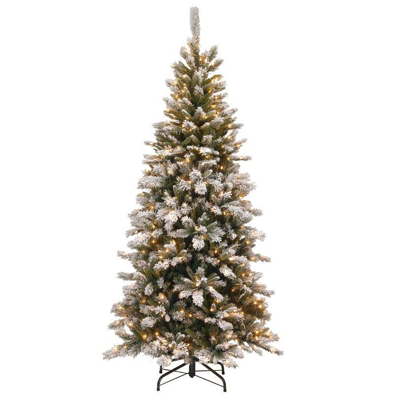 7.5 ft. Snowy Mountain Pine Slim Christmas Tree with Clear Lights