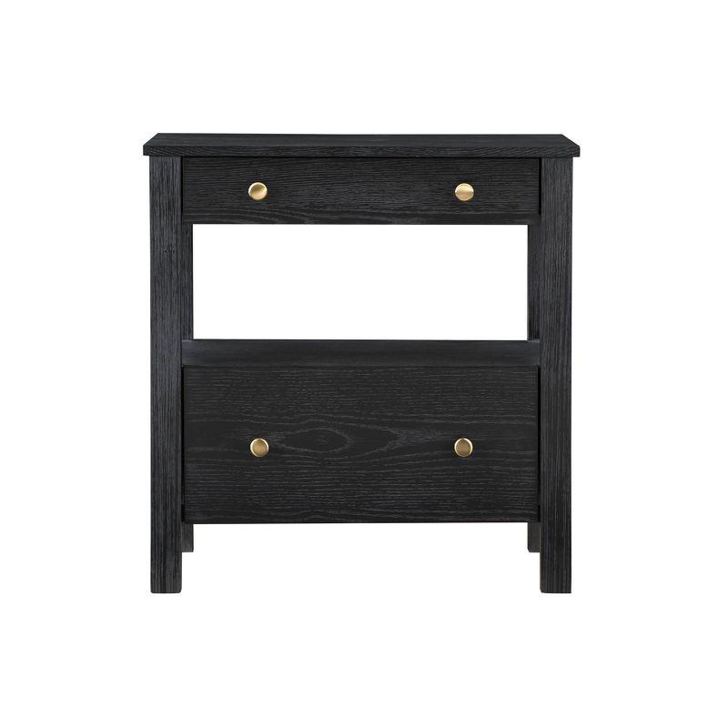 Comfort Pointe Delano Nightstand Black: 2 Drawers, Oak Veneer, Metal Glides, No Assembly Required