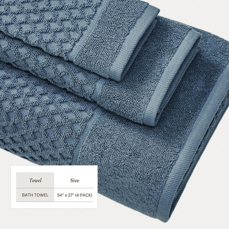 Cotton Quick-Dry Textured Towels - Great Bay Home (4 Pack Bath Towels, Blue).