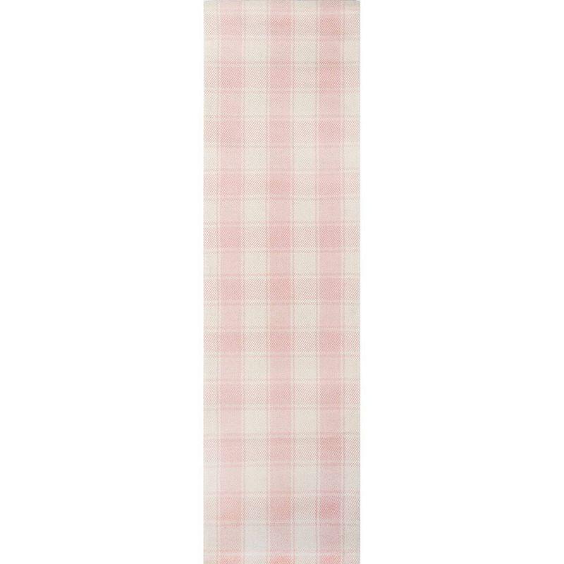 Marlborough Plaid Handmade Flatweave Wool Pink/Ivory Area Rug