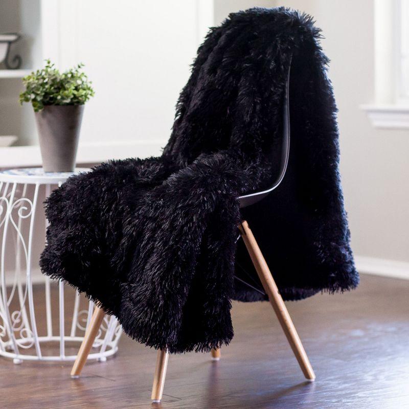 Chanasya Solid Faux Long Fur Fuzzy Throw Blanket