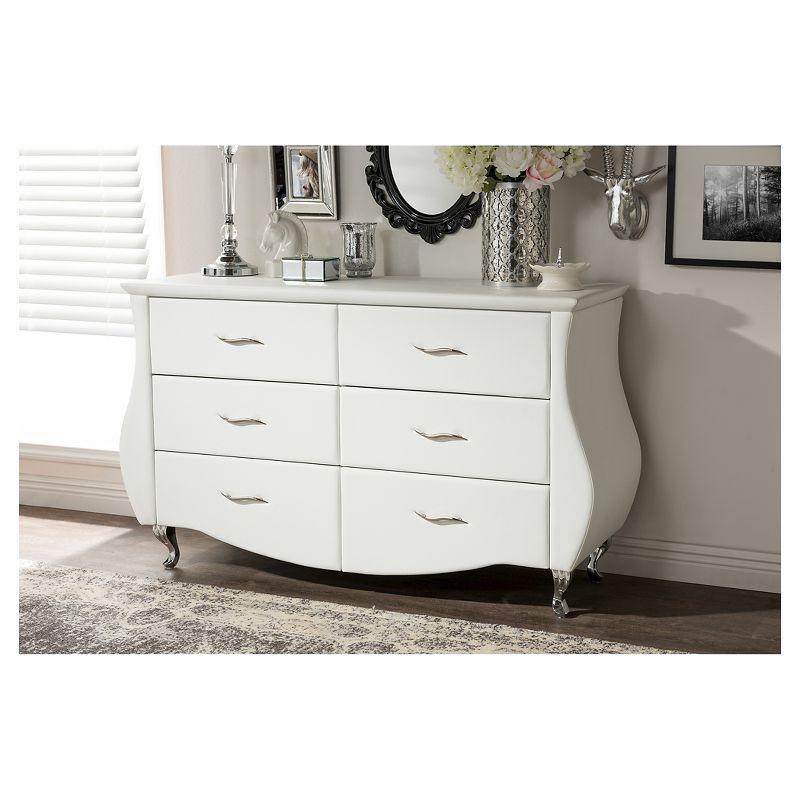Enzo Modern and Contemporary Faux Leather 6 Drawer Dresser White - Baxton Studio: Sleek Storage, Metal Gliders
