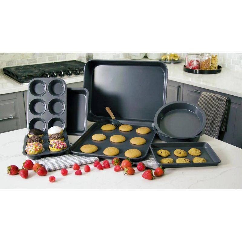 Elbee Home 8 Piece Stack 'n' Store Baking Set, Patented Space Saving Self Storage Design, Nonstick Carbon Steel, Bakeware Set