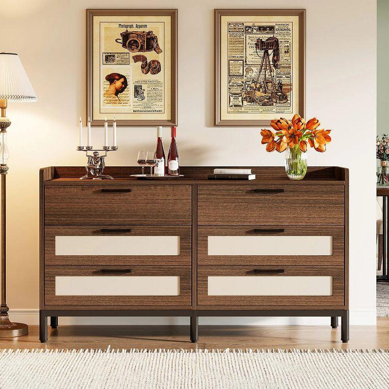 Hommoo 55 Inches Long 6 Drawer Double Dresser Brown