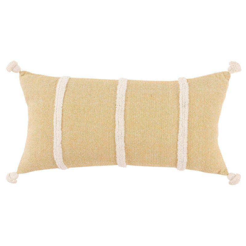 14"x26" Oversized Farmhouse Craft Lumbar Throw Pillow Yellow - Rizzy Home: Cotton Canvas, Indoor Use, Removable Cover