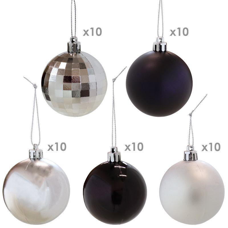 Sunnydaze Indoor Christmas Holiday Tree Shatterproof Bulb Ornaments with String - 63.5 mm - Black and Silver - 50pc