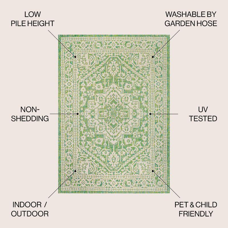 8' x 10' Sinjuri Medallion Textured Weave Indoor/Outdoor Area Rug, Cream/Green - JONATHAN Y