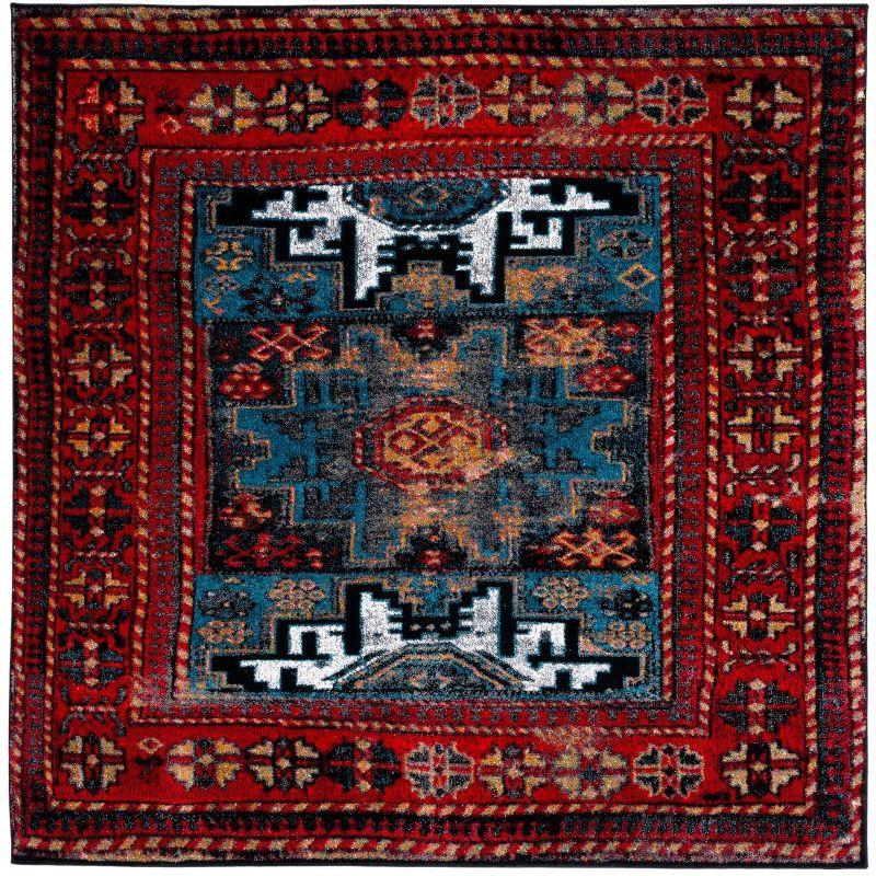 Vintage Hamadan VTH213 Power Loomed Indoor Area Rug - Red/Light Blue - 6'7"x6'7" - Safavieh